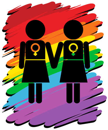 Lesbians with rainbow background illustrationのイラスト素材