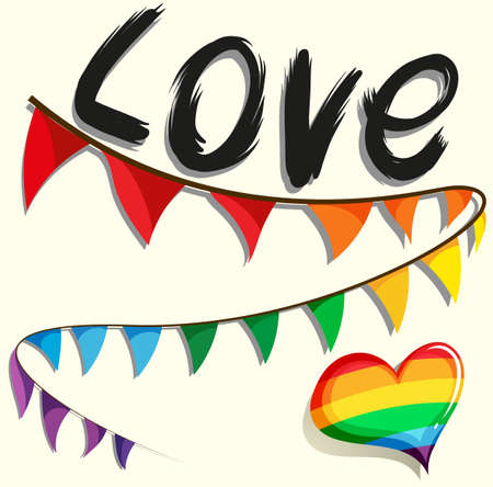 Rainbow flag and heart illustrationのイラスト素材
