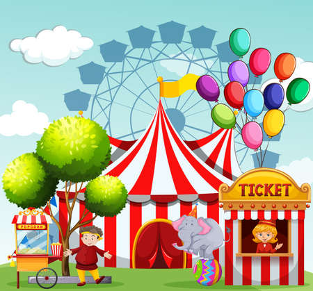 People working at the amusement park illustrationのイラスト素材