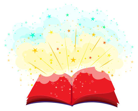 Open book full of magic illustrationのイラスト素材
