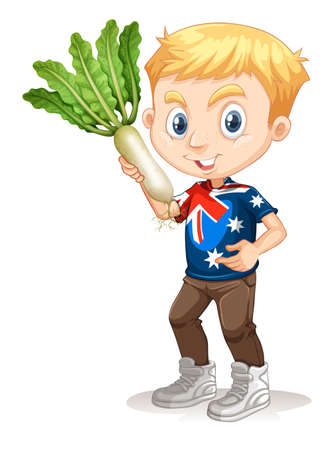 Little boy holding white radish illustrationのイラスト素材