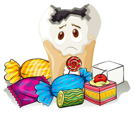 Tooth decay and sweet candy illustration Tooth decay and sweet candy illustration