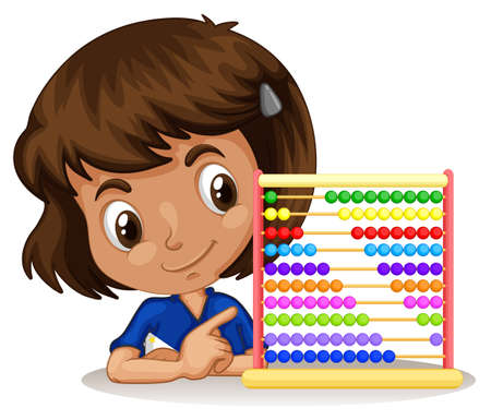 Little girl using abacus to count illustrationのイラスト素材