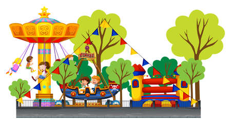Different rides at the carnival illustrationのイラスト素材