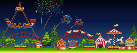 Amusement park scene at night illustrationのイラスト素材
