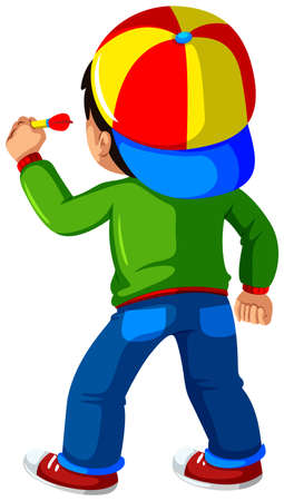 Little boy playing dart game illustrationのイラスト素材