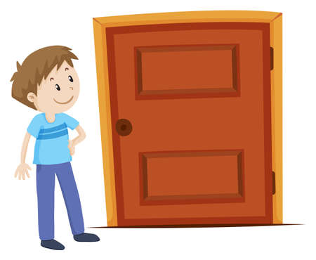 Man looking at the door illustrationのイラスト素材
