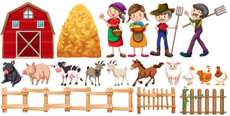 Farmers and farm animals illustrationのイラスト素材