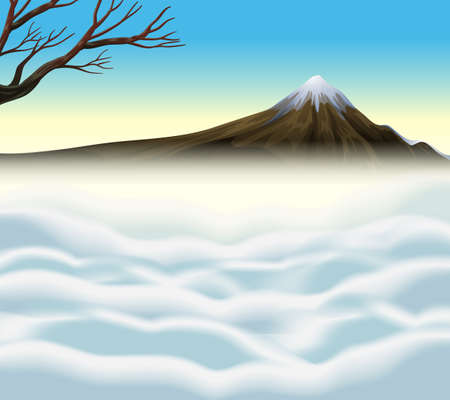 Nature scene with volcano and mist illustrationのイラスト素材