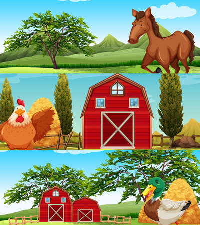 Farm animals on the farm illustrationのイラスト素材