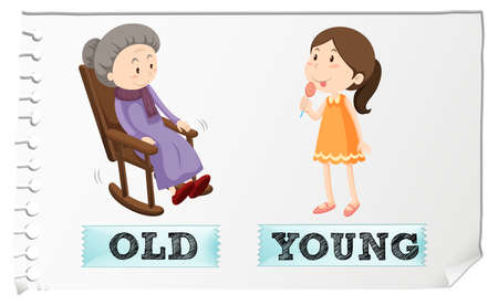 Opposite adjectives old and young illustrationのイラスト素材