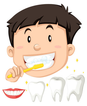 Boy brushing his teeth illustrationのイラスト素材