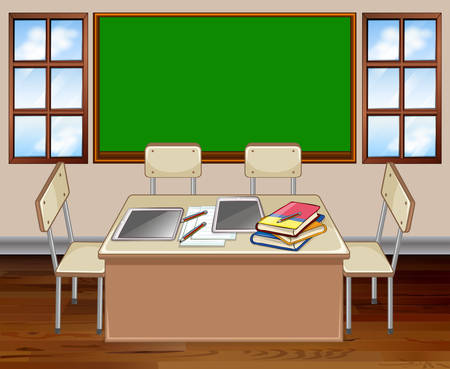 Classroom with table and chair illustrationのイラスト素材