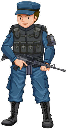 Man in army suit carrying a gunfire illustrationのイラスト素材