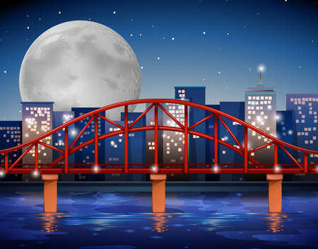 City scene with bridge over the river illustrationのイラスト素材