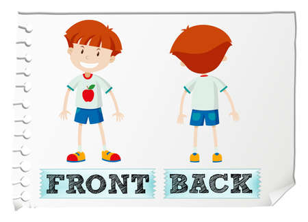 Opposite adjectives with front and back illustrationのイラスト素材