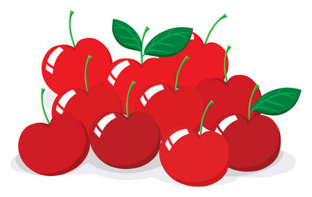 Red cherries with stem illustrationのイラスト素材