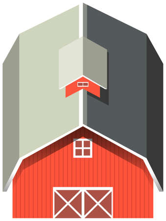 Red barn with gray roof illustrationのイラスト素材