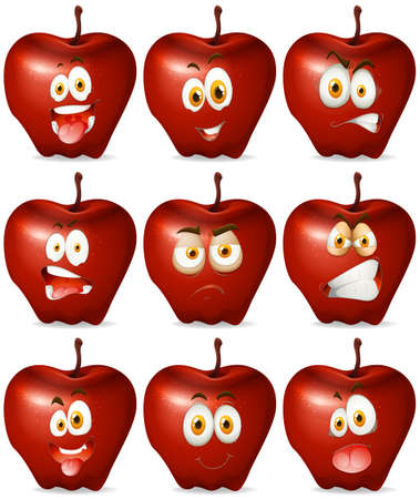 Red apple with facial expression illustrationのイラスト素材