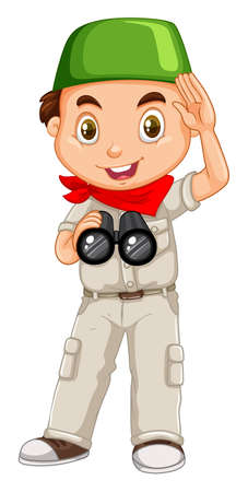 Muslim boy with binoculars illustrationのイラスト素材