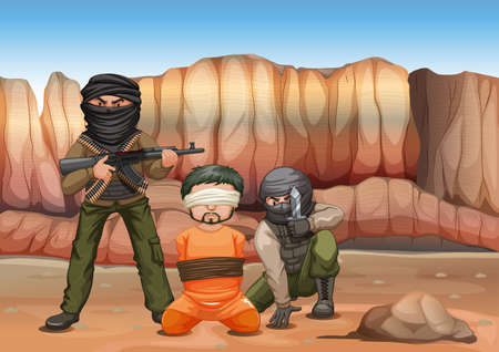Terrorists and victim being blind folded illustrationのイラスト素材
