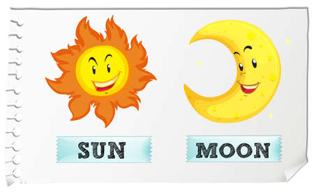 Sun and moon with happy face illustrationのイラスト素材