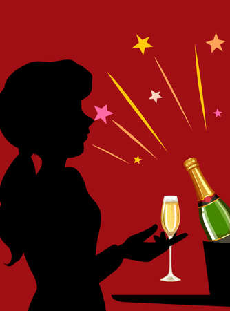 Girl with champagne glass illustrationのイラスト素材