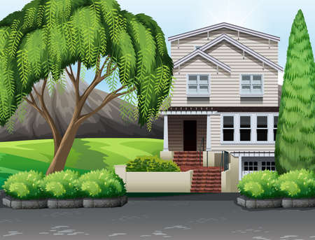 Single house with backyard illustrationのイラスト素材