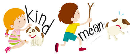 Opposite adjective kind and mean illustrationのイラスト素材