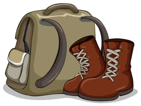 Camping bag and boots illustrationのイラスト素材