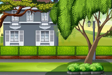 Luxury house by the park illustrationのイラスト素材