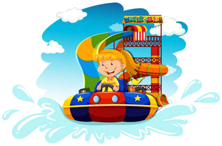 Girl riding on water slide illustrationのイラスト素材