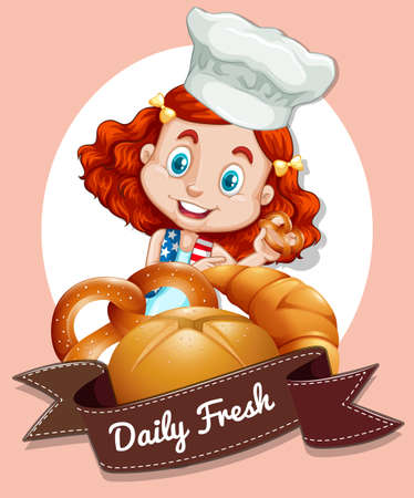 design with girl and bakery illustrationのイラスト素材