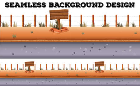 Seamless background design with fence and sidewalk illustrationのイラスト素材