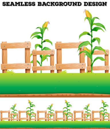 Fence and corns on the ground illustrationのイラスト素材