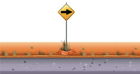 Road sign by the road illustrationのイラスト素材