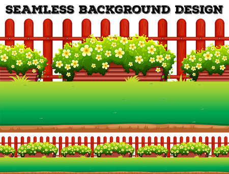 Garden background with flowers and lawn illustrationのイラスト素材