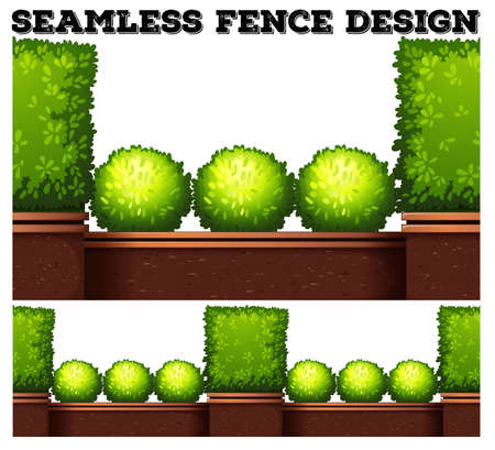 Seamless fence design with green bush illustrationのイラスト素材