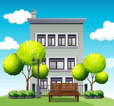 Apartment building behind the park illustrationのイラスト素材