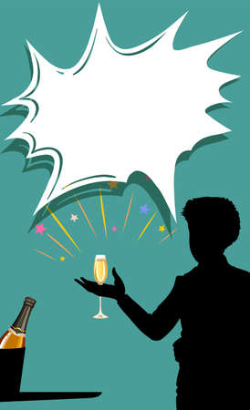 Silhouette man with champagne glass in hand illustrationのイラスト素材