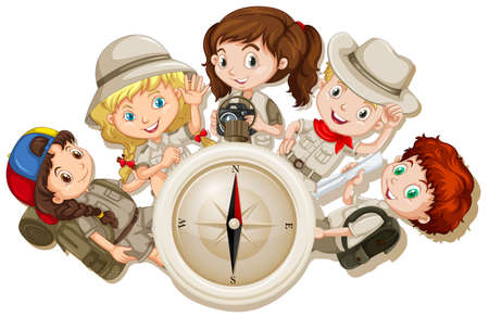 Girls and boys with camping gears illustrationのイラスト素材