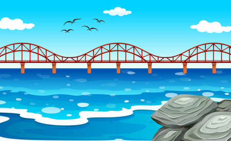 Ocean view with the bridge illustrationのイラスト素材