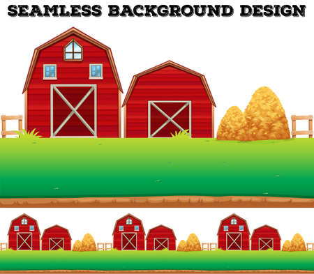 Barns and haystack on farm illustrationのイラスト素材