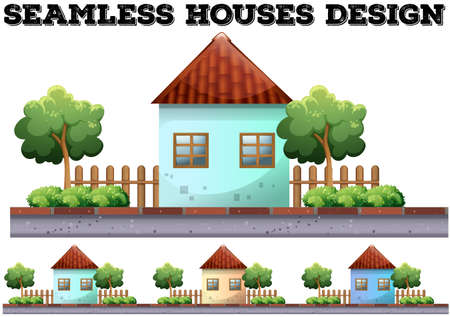 Seamless house design on the road illustrationのイラスト素材