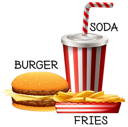 Fastfood set with burger and fries illustrationのイラスト素材