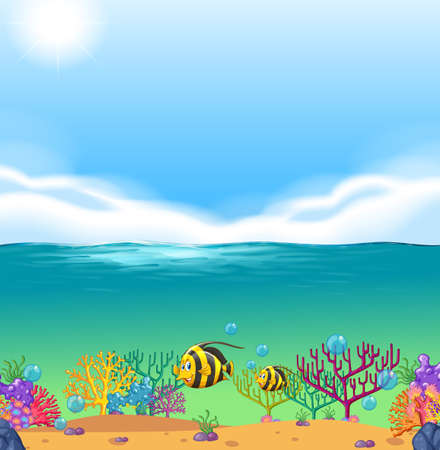 Fish swimming under the sea illustrationのイラスト素材
