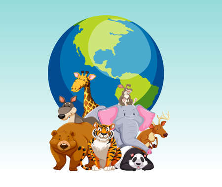 Wild animals and the world illustration