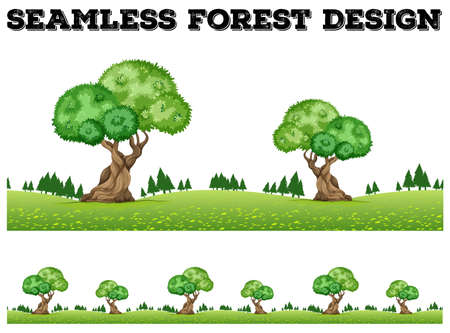 Seamless background design with trees in the field illustrationのイラスト素材