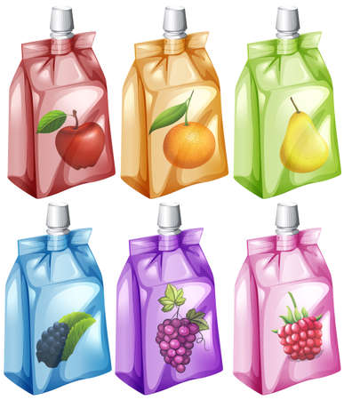 Juice with different flavour in the bag illustrationのイラスト素材