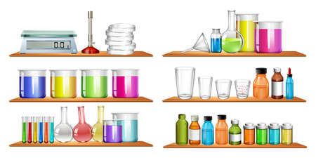 Science equipments on the shelf illustrationのイラスト素材